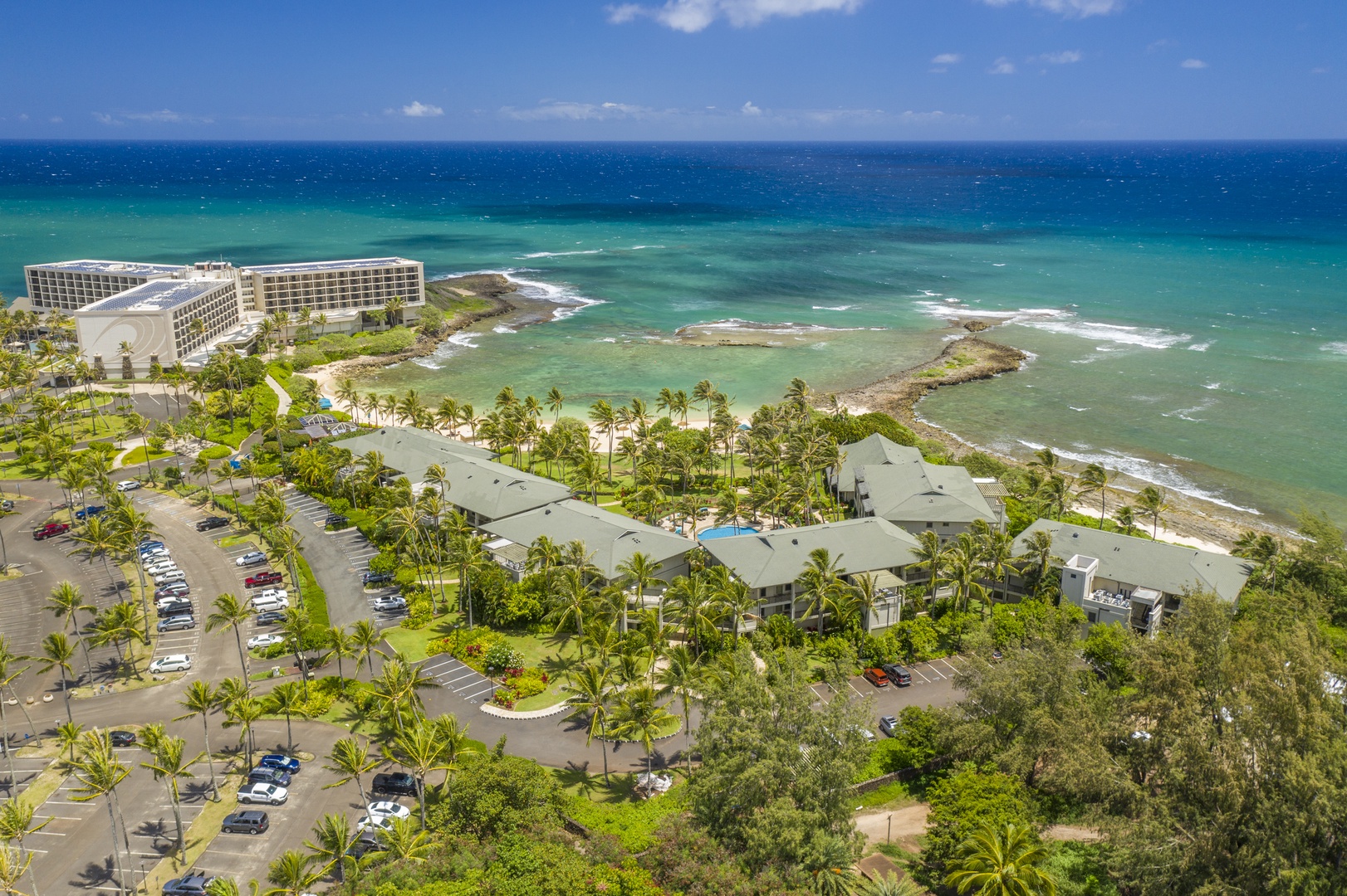 Kahuku Vacation Rentals, Turtle Bay Villas 201 - Aerial view of Ocean Villas