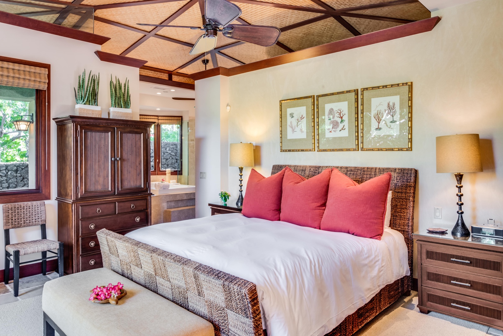 Kamuela Vacation Rentals, House of the Turtle at Champion Ridge, Mauna Lani (CR 18) - The primary bedroom looking towards the bath.