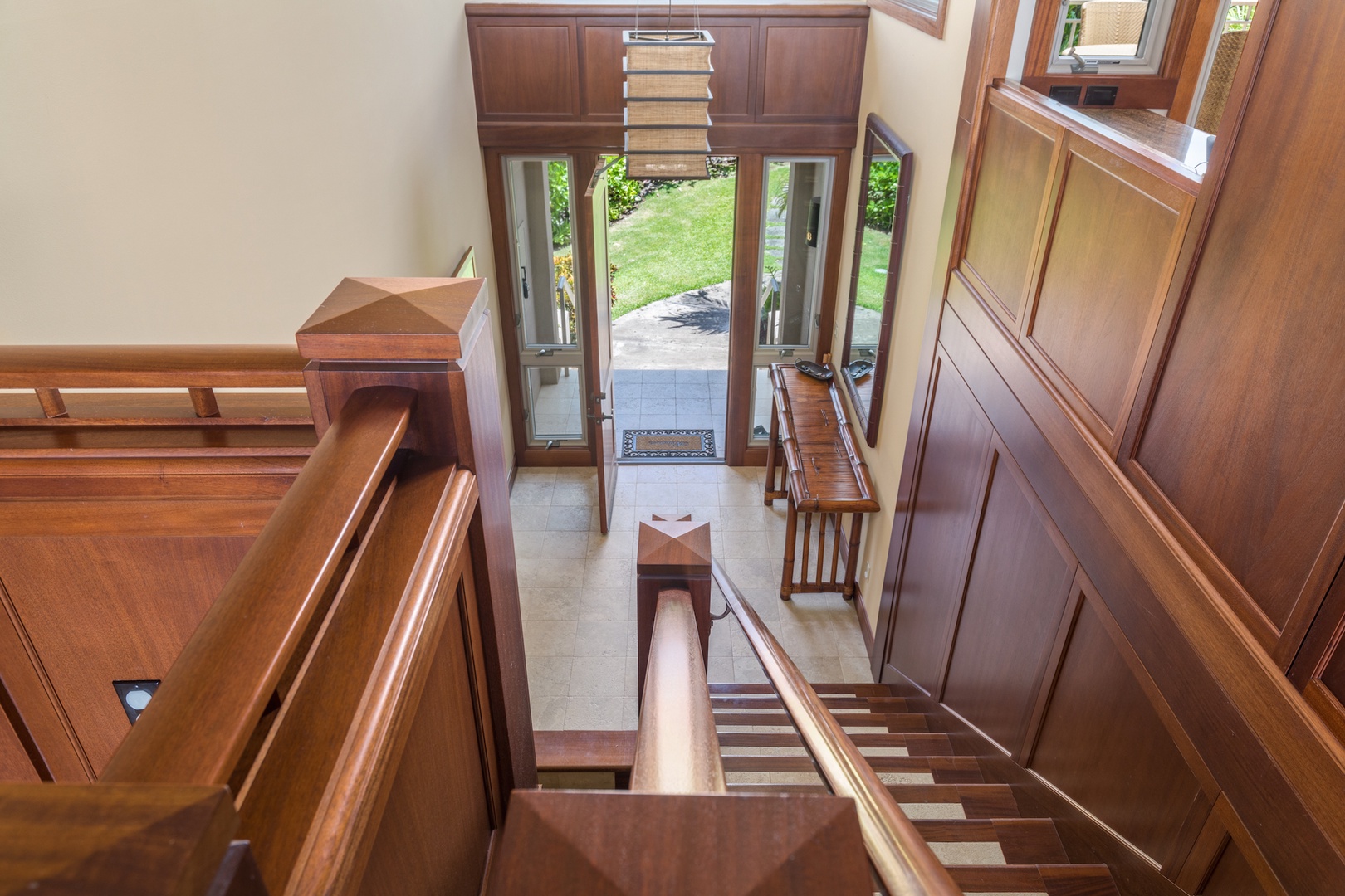 Kailua Kona Vacation Rentals, 3BD Ke Alaula Villa (210B) at Four Seasons Resort at Hualalai - Interior entry foyer viewed from the upper level.