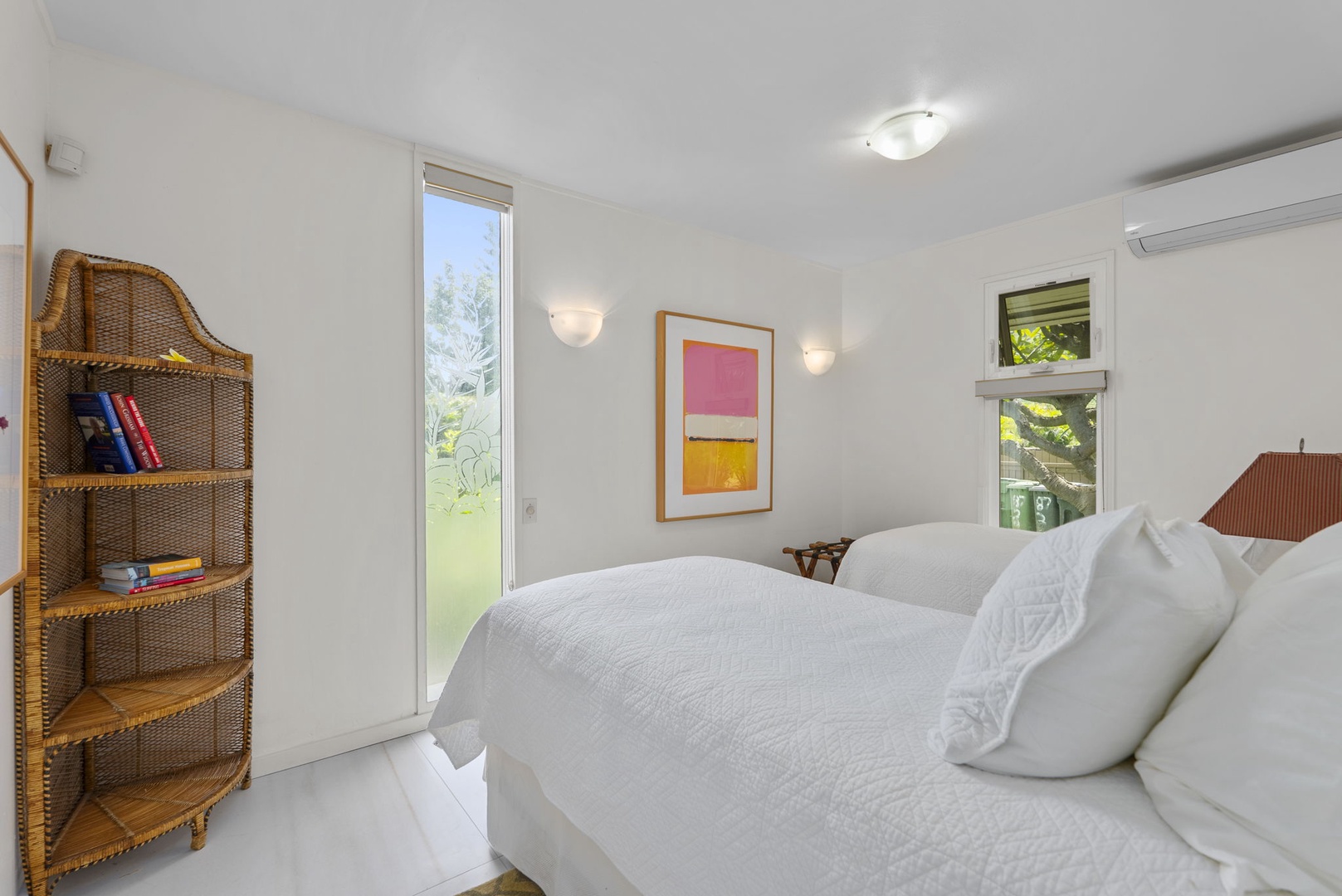 Waianae Vacation Rentals, Ma'ili Blue Estate - Relax in this ground floor bedroom with crisp linens and garden views through dual windows. Two twins beds convertible to one king upon request.