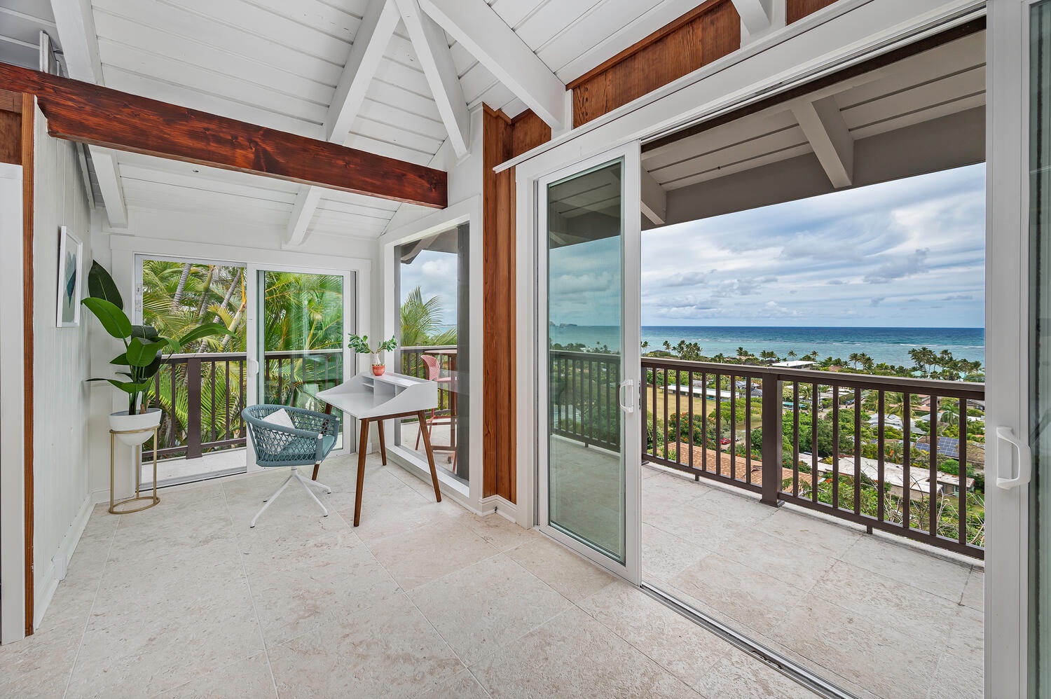 Kailua Vacation Rentals, Hale Lani - Primary bedroom has office space and spacious lanai with sweeping views