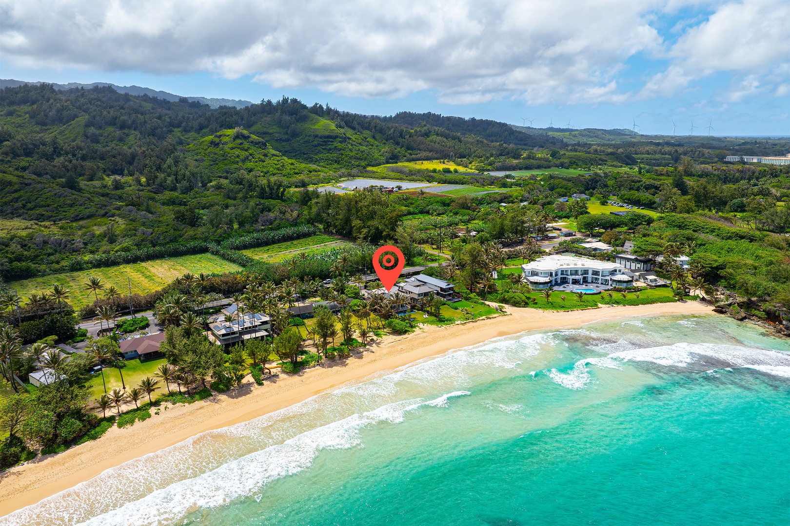 Laie Vacation Rentals, Laie Beachfront Estate - Map pin location of the home.