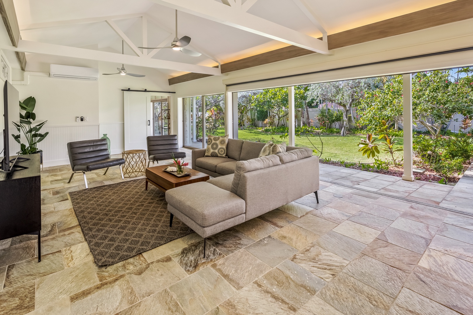 Kailua Vacation Rentals, Na Makana Villa - The cottage living area is the perfect bridge between indoor and outdoor living