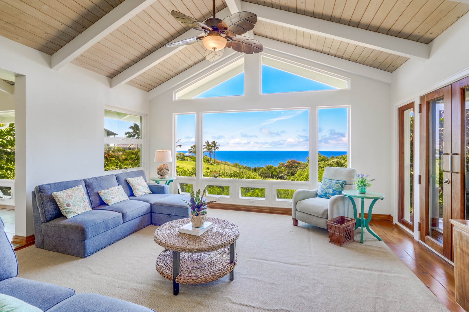 Princeville Vacation Rentals, Wai Lani - Enjoy the therapeutic calm of our spacious living area, where natural light adds a touch of serenity to every corner.
