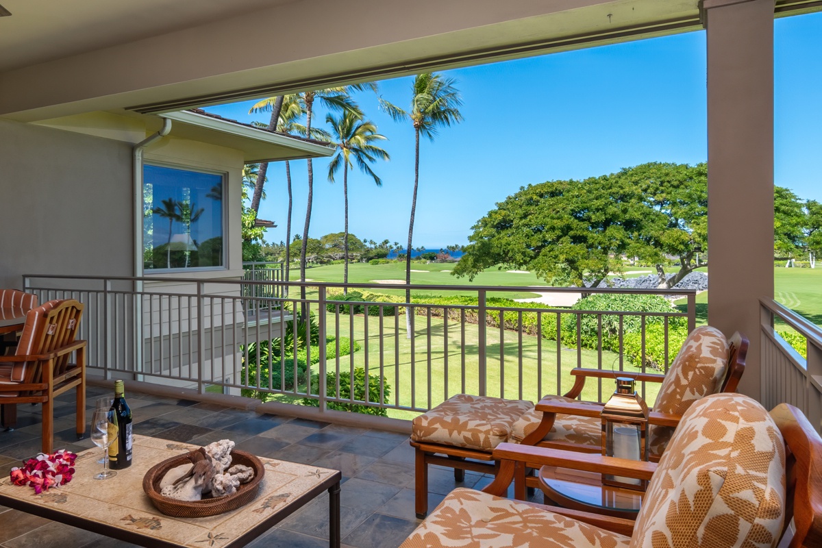 Kailua Kona Vacation Rentals, Fairways Villa 120A - Your private balcony overlooks lush golf greens and swaying palms—perfect for morning coffee with tropical views.