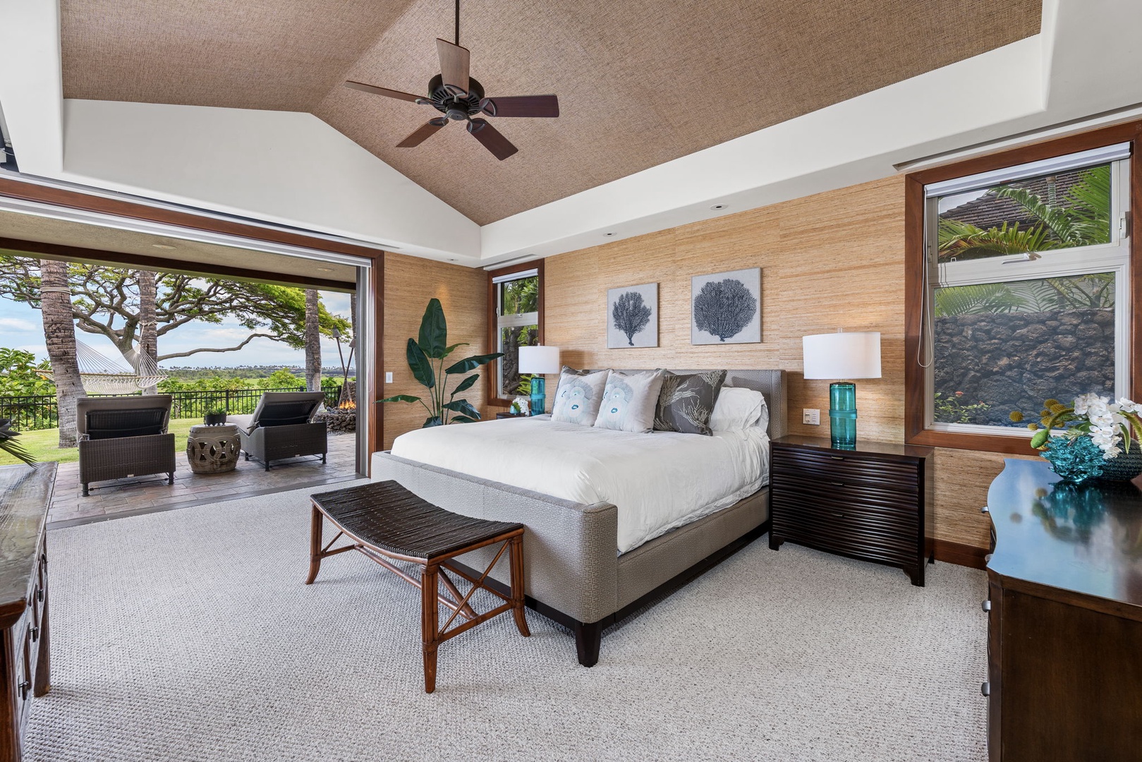 Kailua Kona Vacation Rentals, 3BD Pakui Street Estate (149) at Hualalai Resort - Wake in the primary suite with the doors already open to the garden.