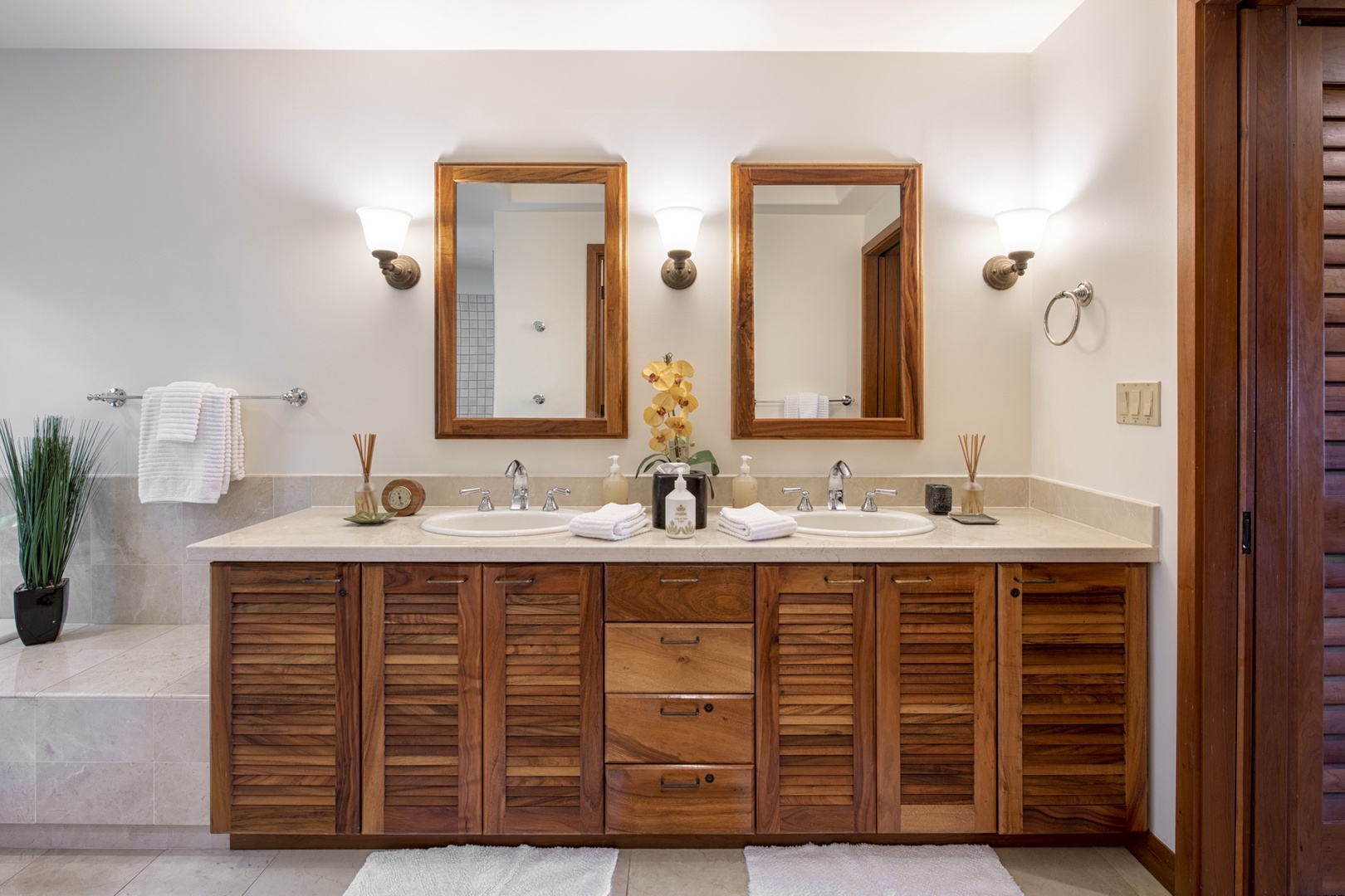 Kailua Kona Vacation Rentals, 3BD Golf Villa (3101) at Hualalai Resort - Detail of dual primary vanity.