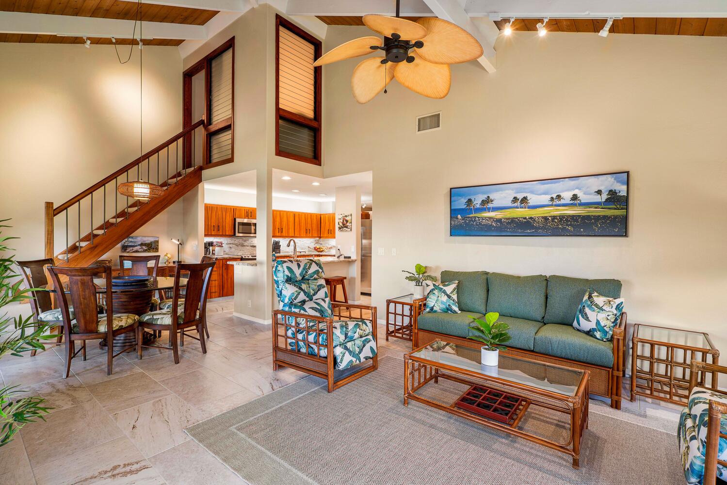 Kailua Kona Vacation Rentals, Kanaloa at Kona 3303 - The airy and open floor plan, connecting the living area, dining space, and kitchen seamlessly.