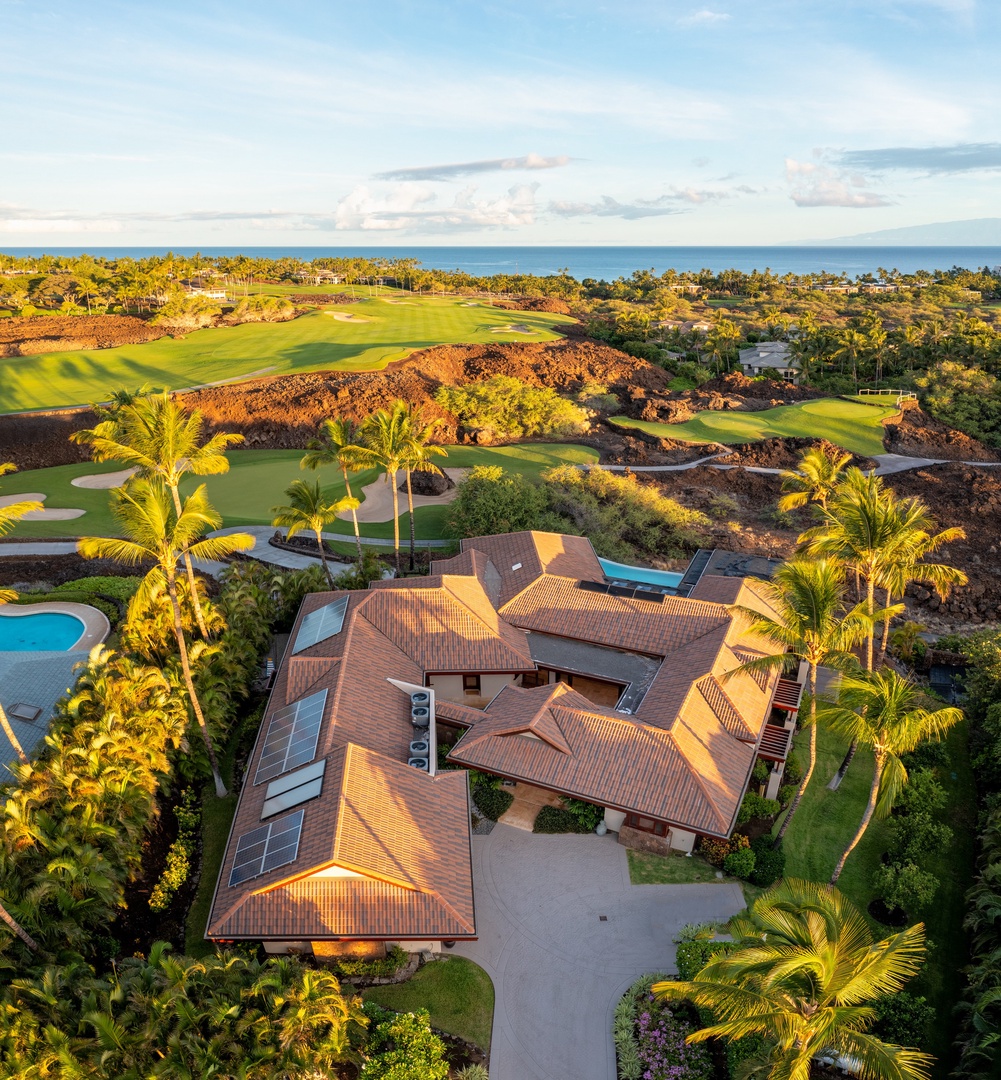 Kamuela Vacation Rentals, Champion Ridge 7 - Bird’s-eye view reveals the estate’s stunning layout and landscaped elegance.
