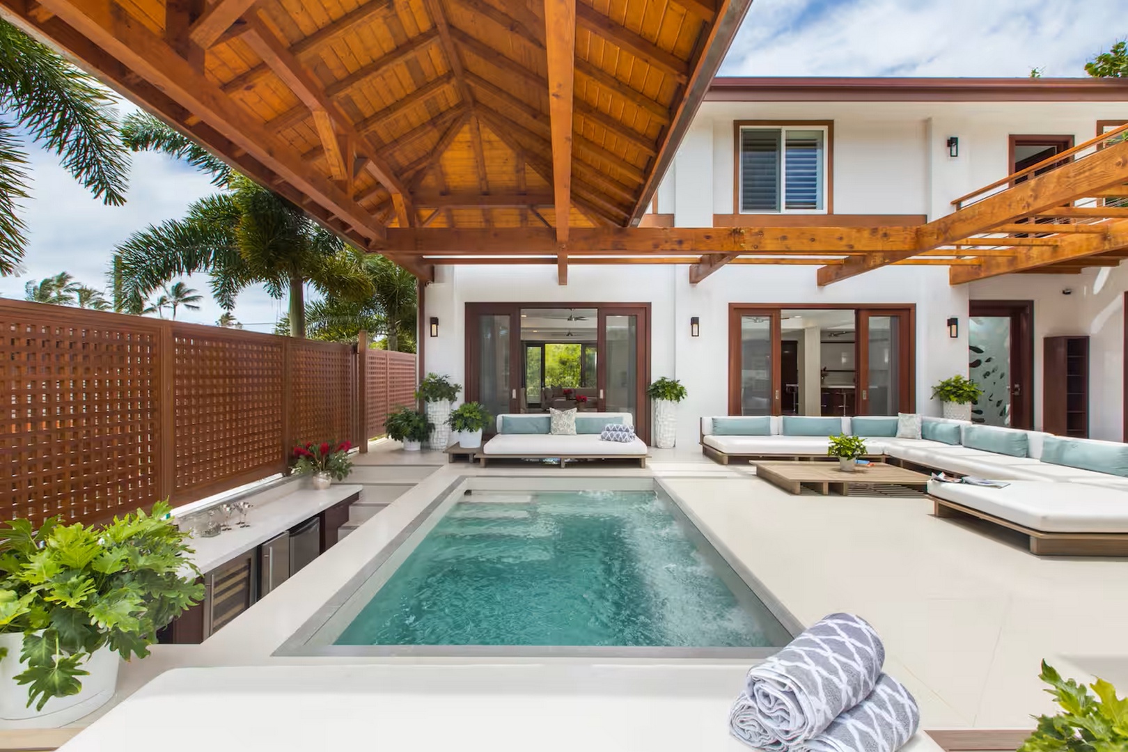 Honolulu Vacation Rentals, Diamond Head Beachfront Estate 9BR - Towels set out and the pool waiting, the guest house deck is ready before you are.