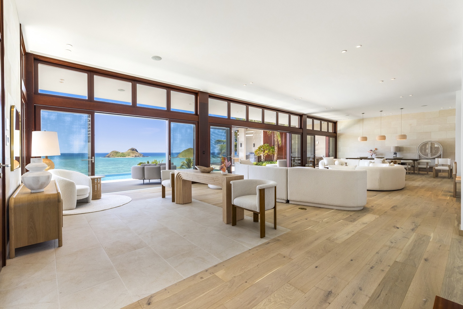 Kailua Vacation Rentals, Lanikai Hillside Estate - Gather in the spacious open living room, designed for comfort and seamless indoor-outdoor living.