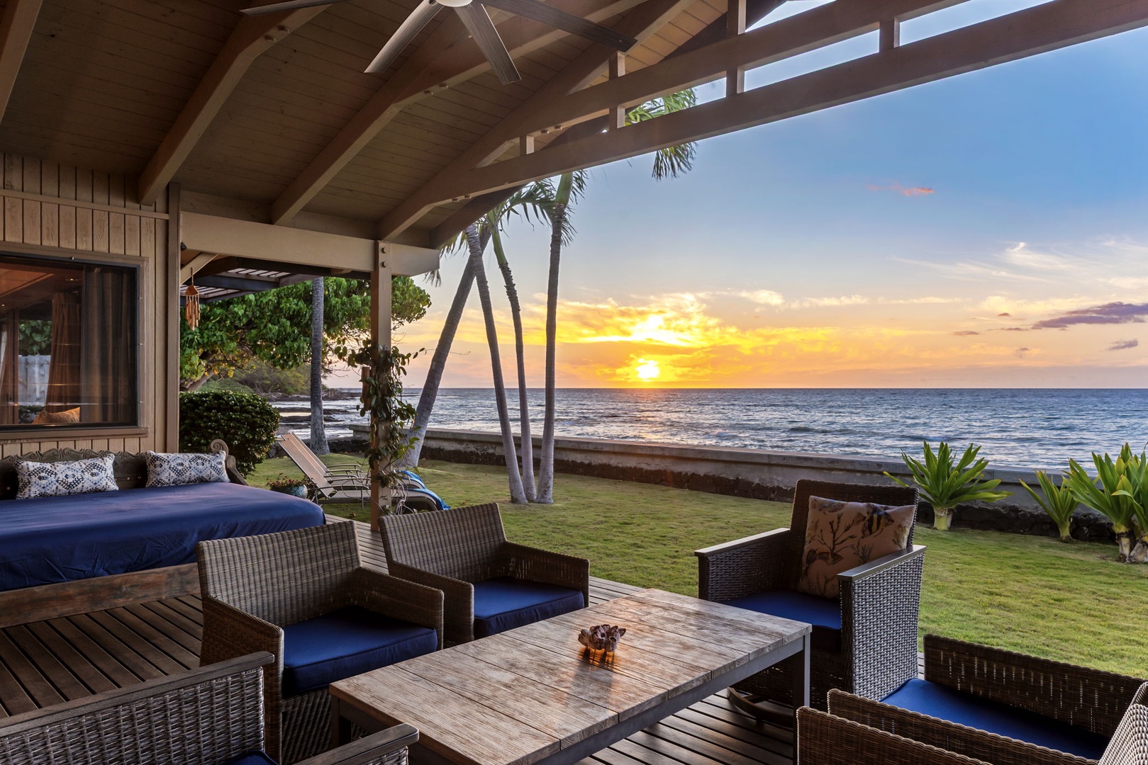 Kamuela Vacation Rentals, Island Time Retreat - Take the lounge chairs on the lanai for the sunset show over the ocean.