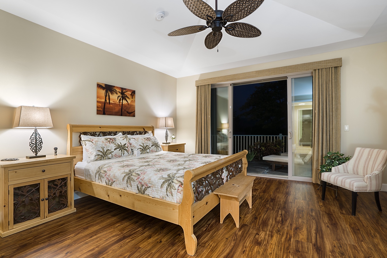 Kailua Kona Vacation Rentals, Kona Blue Vacations Holua Kai - Twilight ambiance in the primary suite at Kona Blue Vacations Holua Kai, ideal for relaxed nights in.