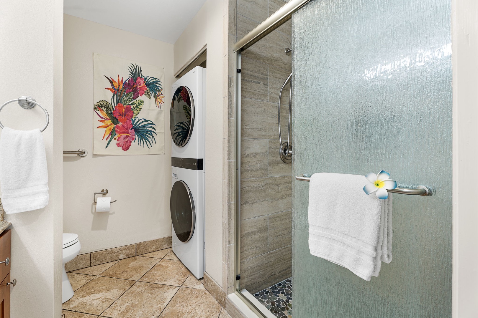 Kailua Kona Vacation Rentals, Keauhou Kona Surf & Racquet 1104 - Another walk-in shower here, and the in-unit laundry that keeps beach towels moving.