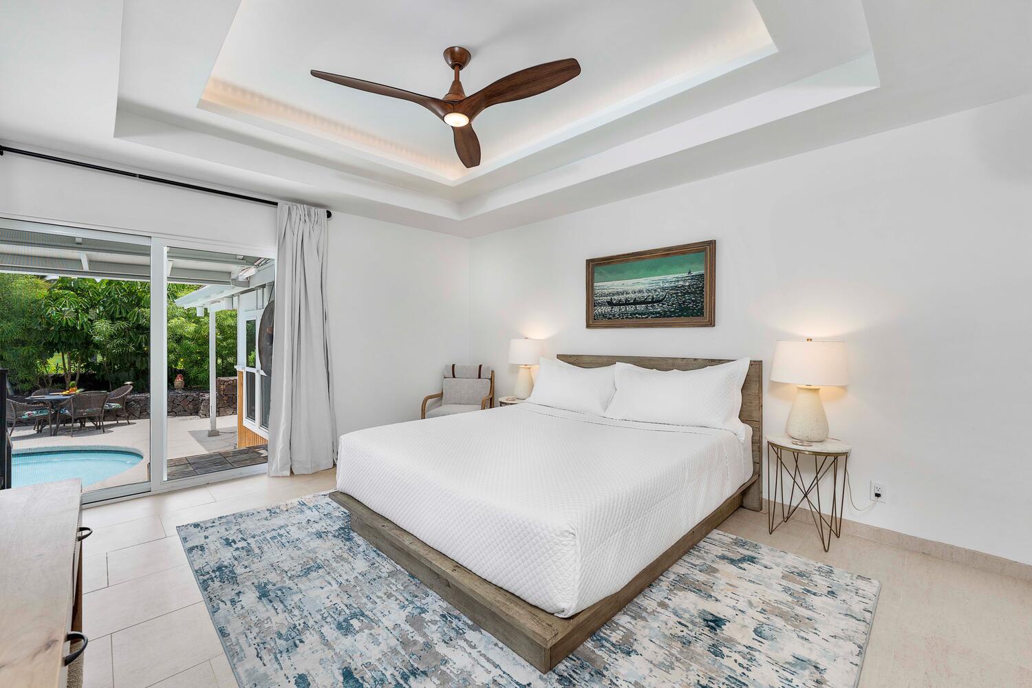 Kailua Kona Vacation Rentals, Manukai Hale - The primary bedroom with a plush king-sized bed.