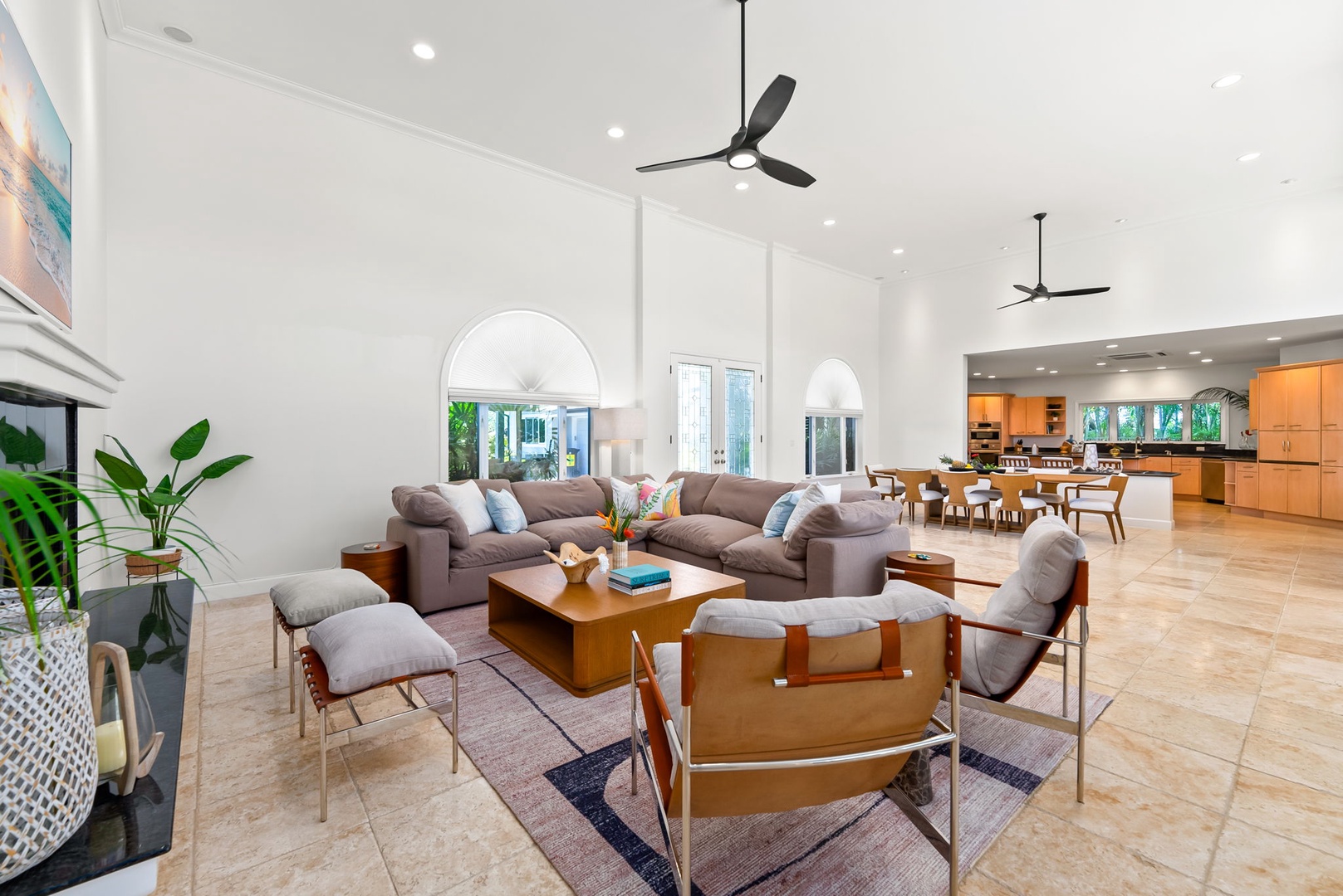 Kailua Vacation Rentals, Kailua Beach House - Open-concept living room with easy flow to the lanai and pool area.