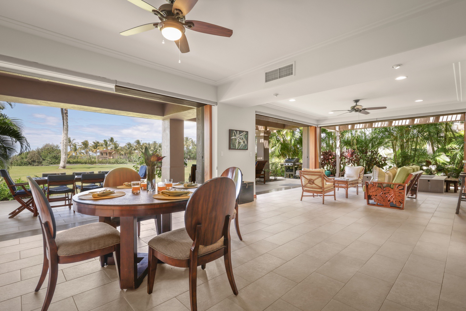 Kailua Kona Vacation Rentals, 3BD Golf Villa (3101) at Four Seasons Resort at Hualalai - Seamless indoor-outdoor living in the great room.