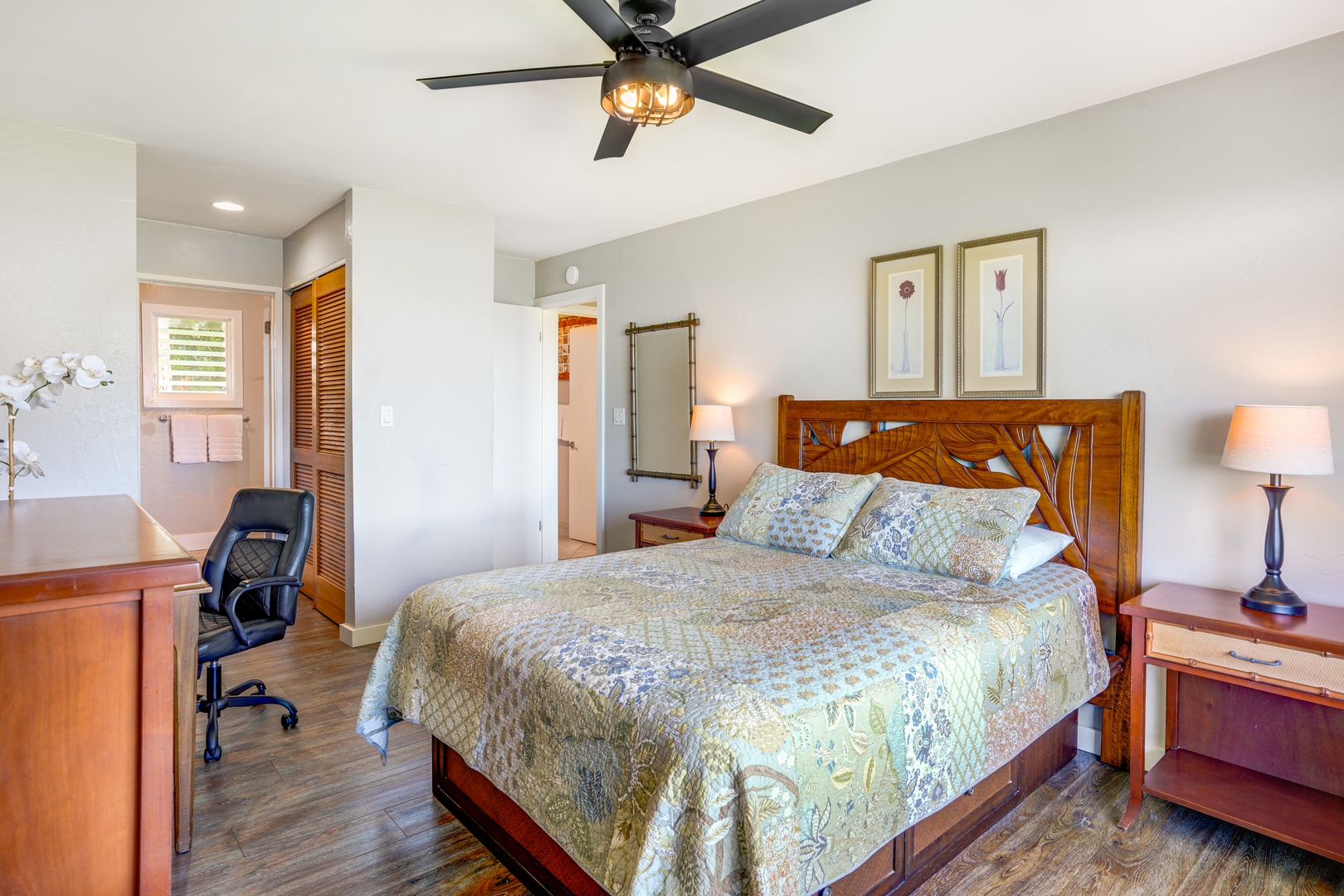 Princeville Vacation Rentals, Alii Kai 7201 - The primary suite, where a sanctuary awaits, complete with a comfortable California king bed, natural lighting and a dedicated home office.