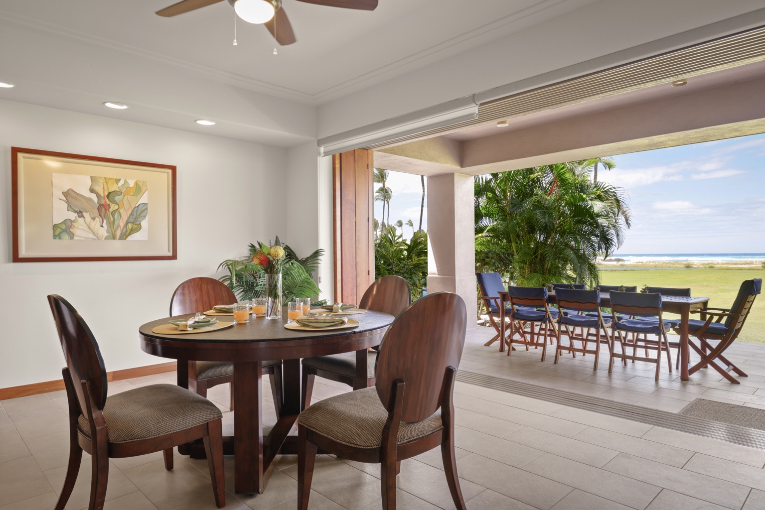 Kailua Kona Vacation Rentals, 3BD Golf Villa (3101) at Four Seasons Resort at Hualalai - Alternate view of the breakfast nook and al fresco dining table.
