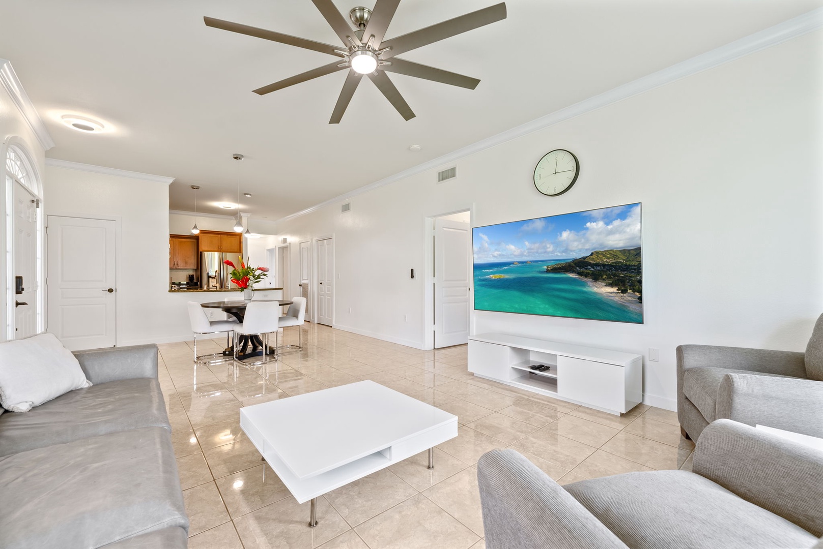 Kapolei Vacation Rentals, Kai Lani Luxury 6D - Enjoy the open-concept living area, designed for comfort and style, with a large smart TV and ceiling fan for your comfort.