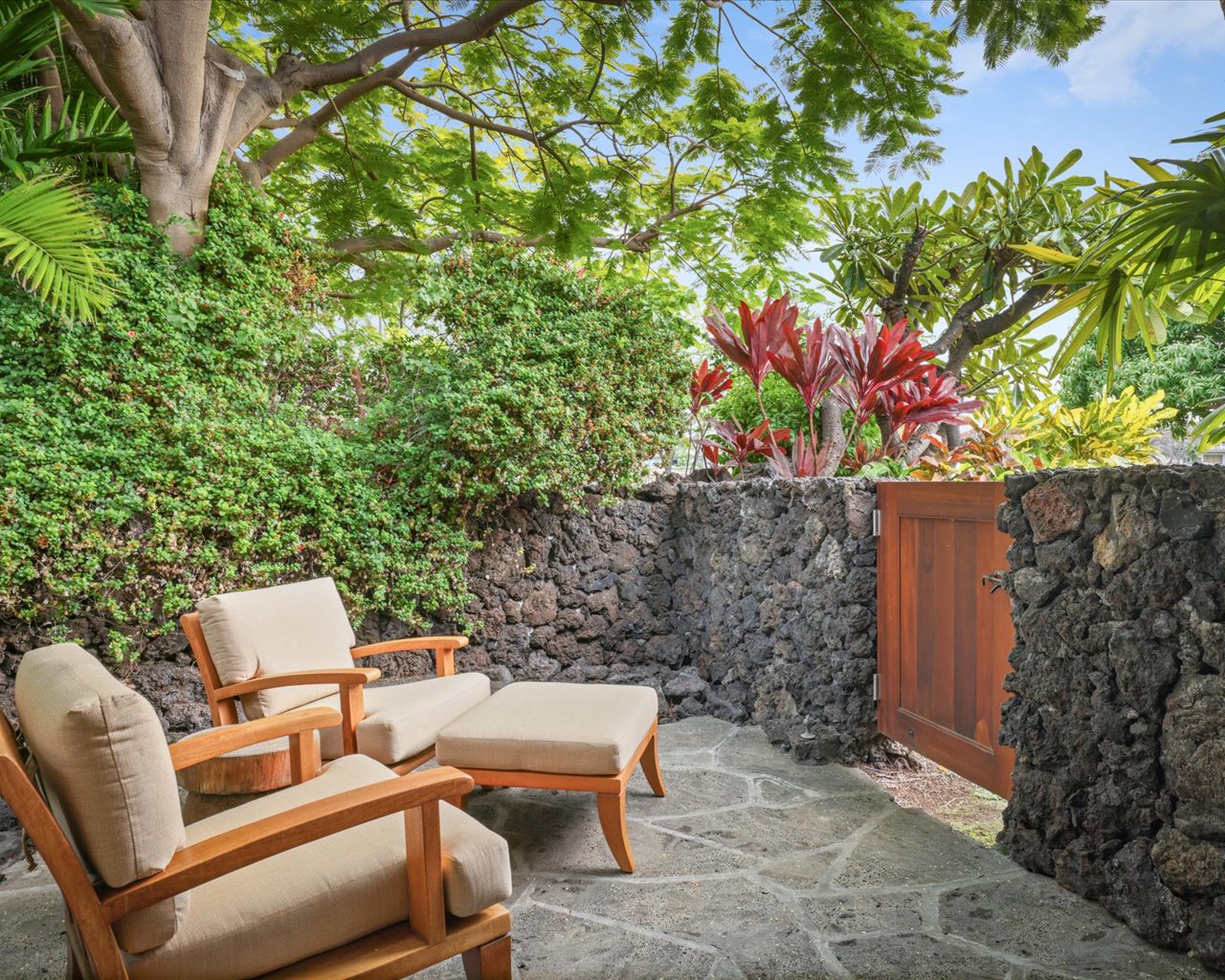 Kailua Kona Vacation Rentals, 3BD Pakui Street (131) Estate Home at Four Seasons Resort at Hualalai - Reverse view of the private lanai with access to the front of the home