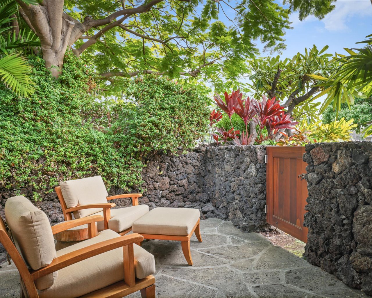 Kailua Kona Vacation Rentals, 3BD Pakui Street Estate (131) at Hualalai Resort - Reverse view of the private lanai with access to the front of the home