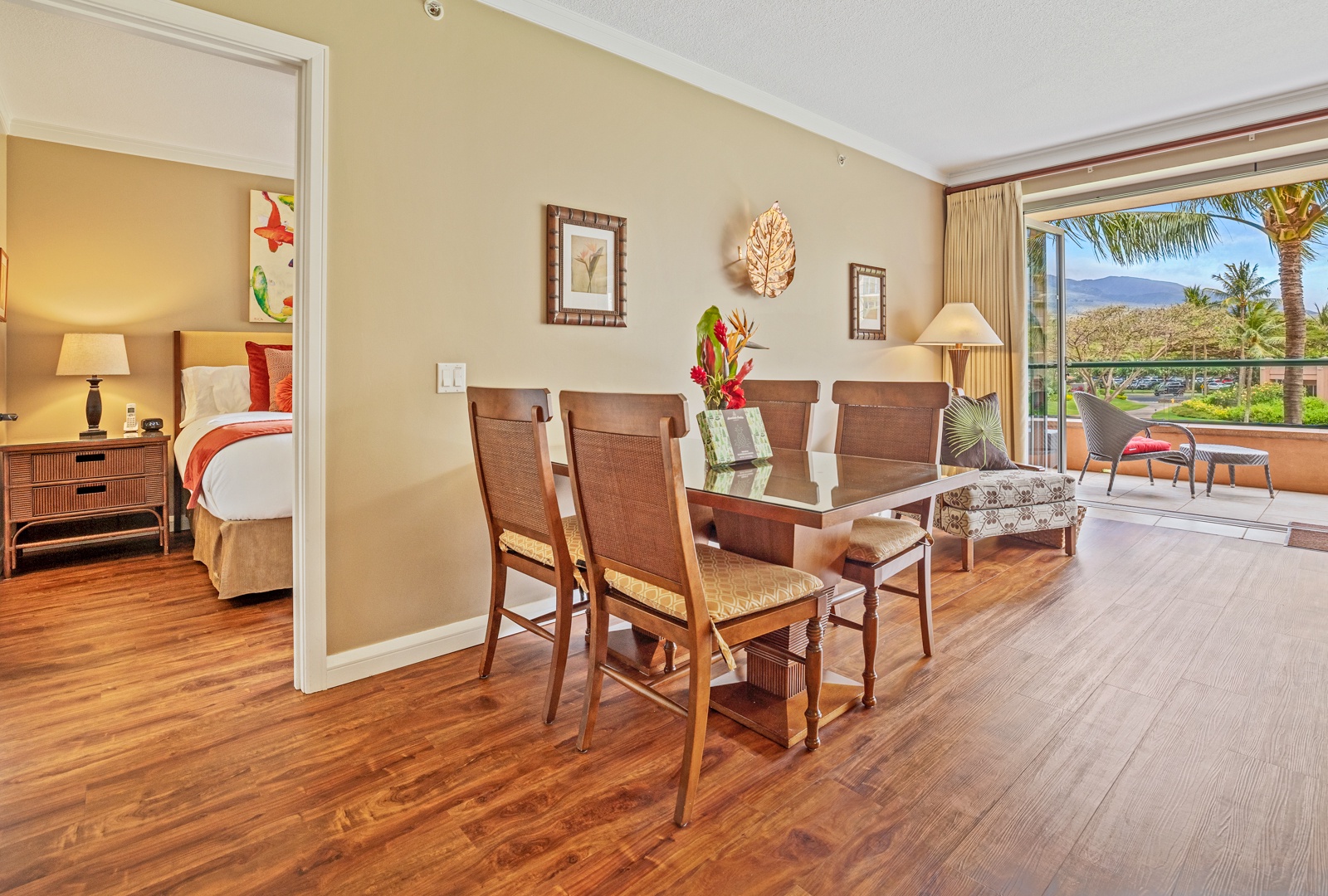 Lahaina Vacation Rentals, Honua Kai Konea 204 - The dining area with table for four and access to the lanai.