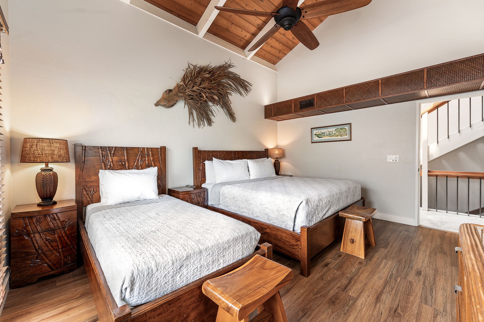 Kailua Kona Vacation Rentals, Kanaloa at Kona 1606 - Two beds tucked under the eaves, stairs climbing to the loft above.