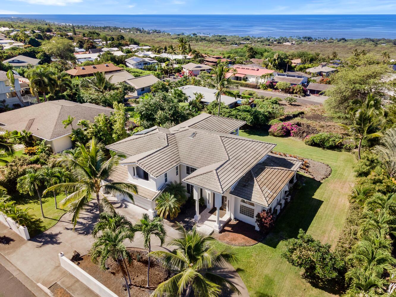 Kailua Kona Vacation Rentals, Ho'okipa Hale - Aerial shot of the home showing garden, pool, and full layout of your Big Island escape.