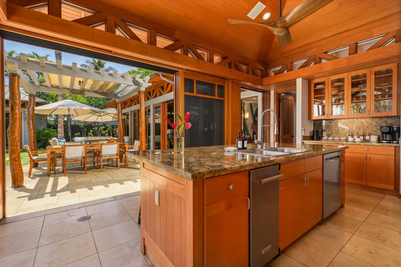 Kamuela Vacation Rentals, 3BD Na Hale 3 at Pauoa Beach Club at Mauna Lani Resort - Cook inside and serve out on the covered lanai through the open pass-through.