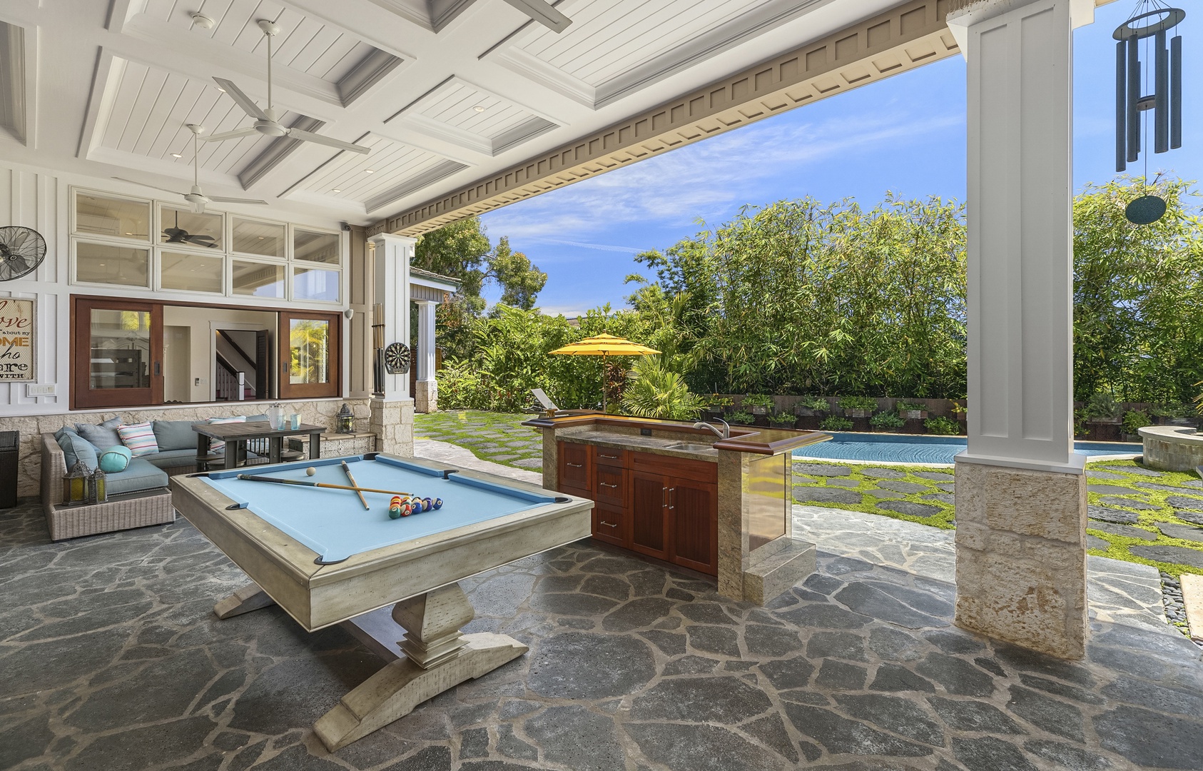 Kailua Vacation Rentals, Lanikai Villa** - Challenge family and friends to a round of billiards in the game room that opens to the pool