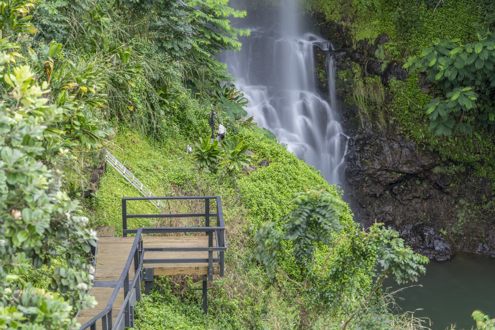 Ninole Vacation Rentals, Waterfalling Estate - Closer on the power and grace of the private waterfall.