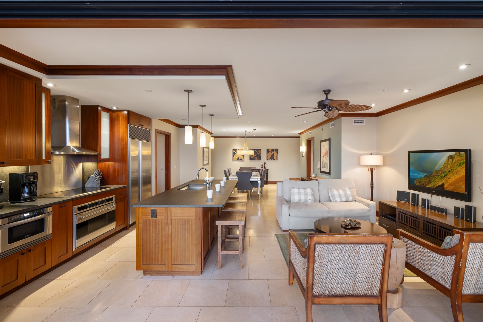 Kapolei Vacation Rentals, Ko Olina Beach Villas B610 - Seamless flow between the living, kitchen and dining areas.