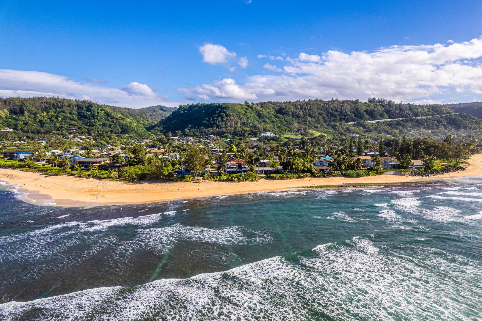 Haleiwa Vacation Rentals, Sunset Point Hawaiian Beachfront** - Aerial shot of your dream vacation home.
