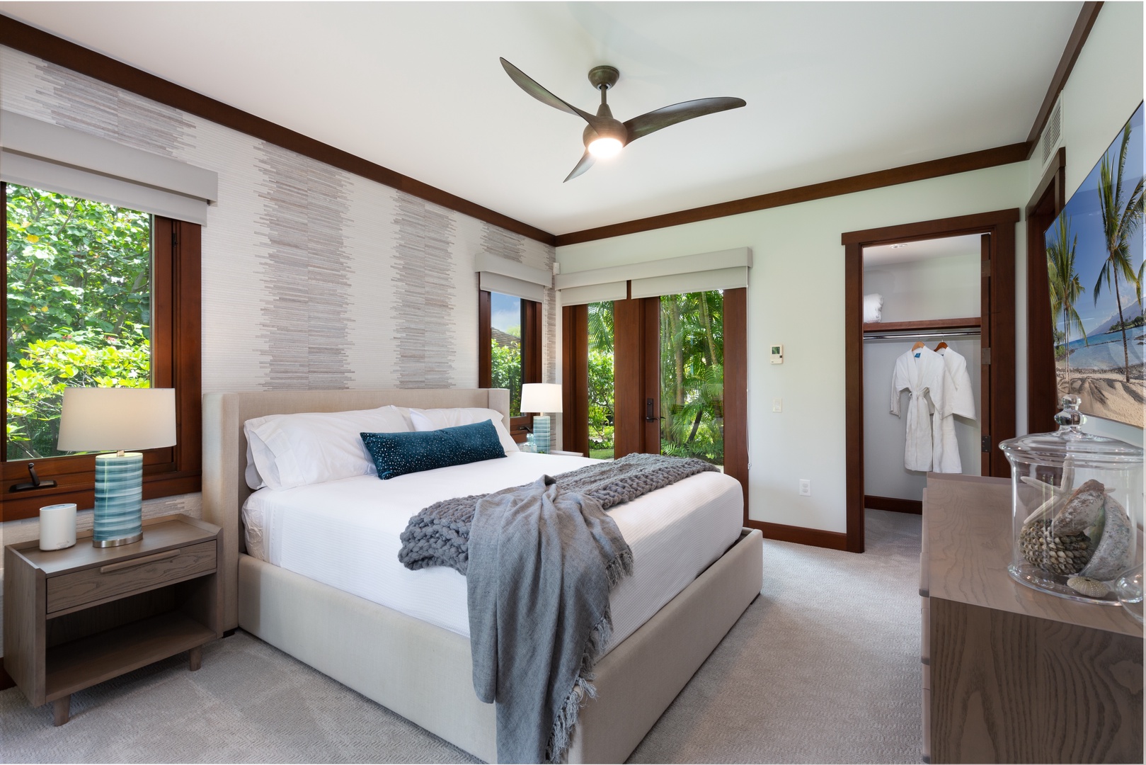 Kailua-Kona Vacation Rentals, 3BD Hali'ipua Villa (120) at Four Seasons Resort at Hualalai - Third bedroom with king size bed, 55’’ flat screen TV and abundant natural light
