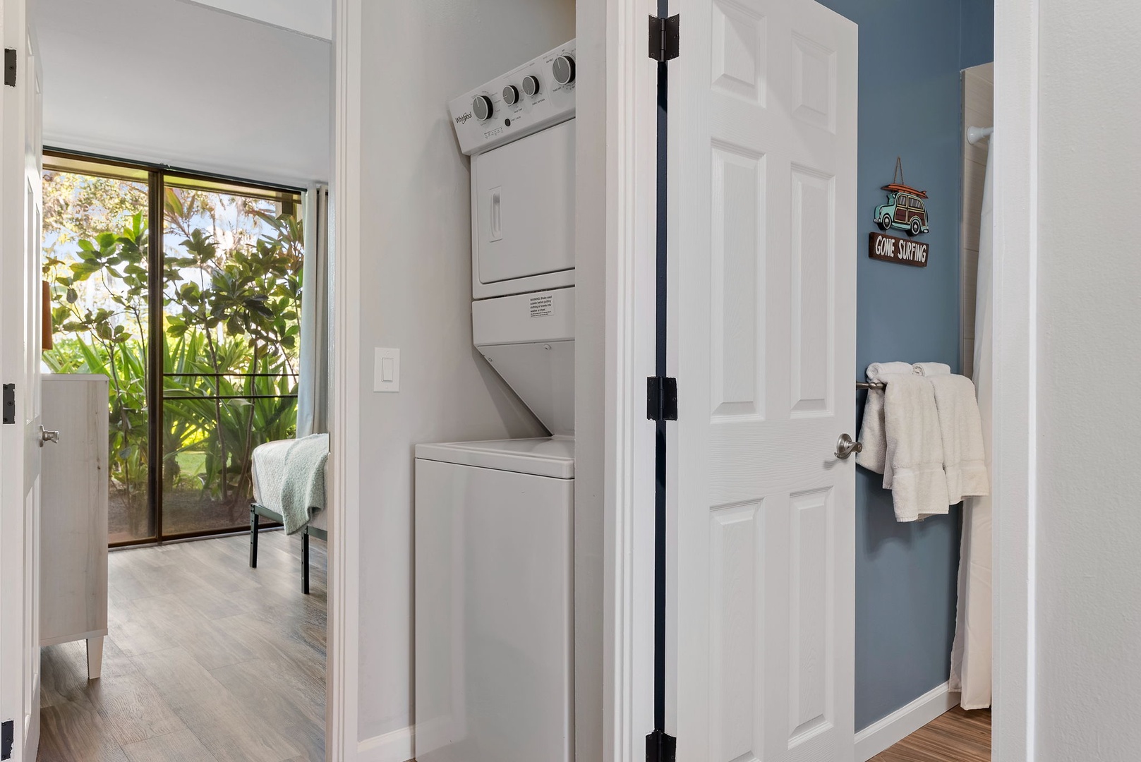 Kahuku Vacation Rentals, Kuilima Estates West #120 - Laundry Corner adjacent to the guest bath