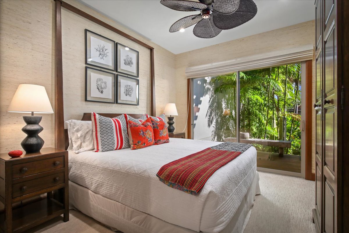 Kailua Kona Vacation Rentals, 3BD Ka'ulu Villa (129B) at Hualalai Resort - The third bedroom, also on the upper level, features a queen bed, shared bathroom, and its own private lanai.