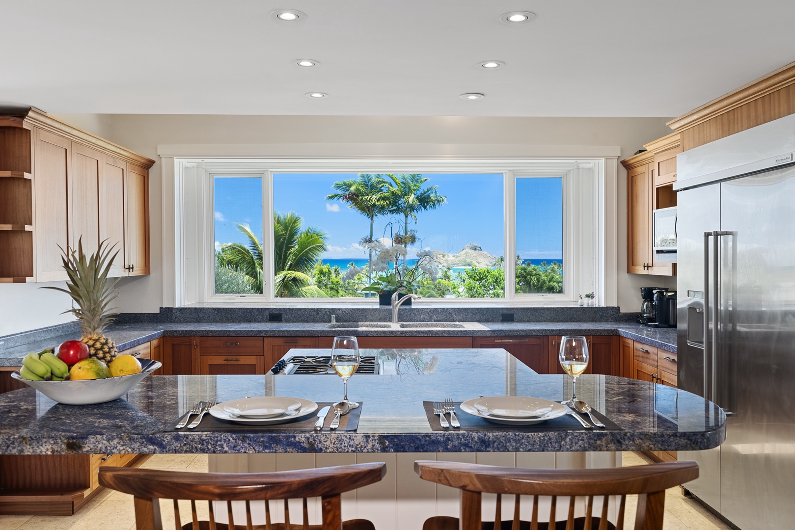 Kailua Vacation Rentals, Lanikai Valhalla - Kitchen Breakfast Bar with Ocean Views