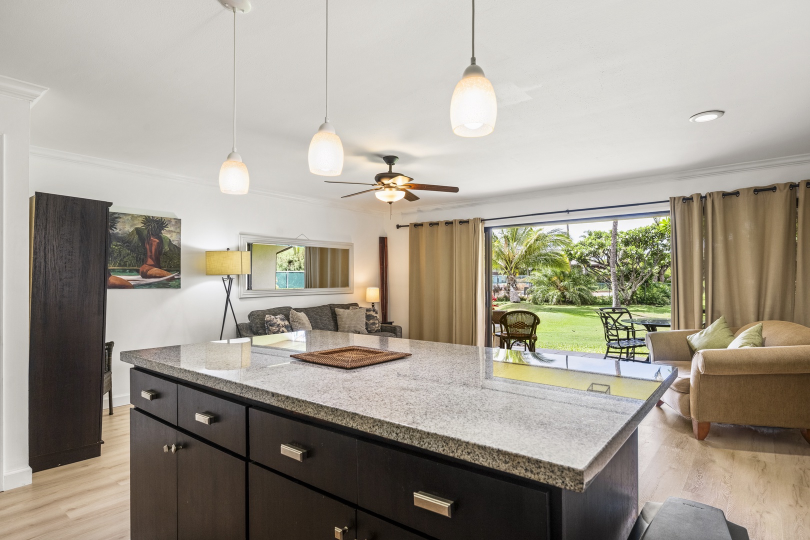 Kihei Vacation Rentals, Koa Resort 1B - From the island you can keep the whole room in view, the living space flows right off the kitchen.