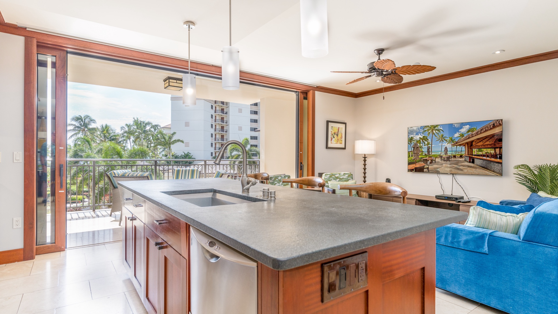 Kapolei Vacation Rentals, Ko Olina Beach Villas O305 - The best views in the house from the kitchen area.