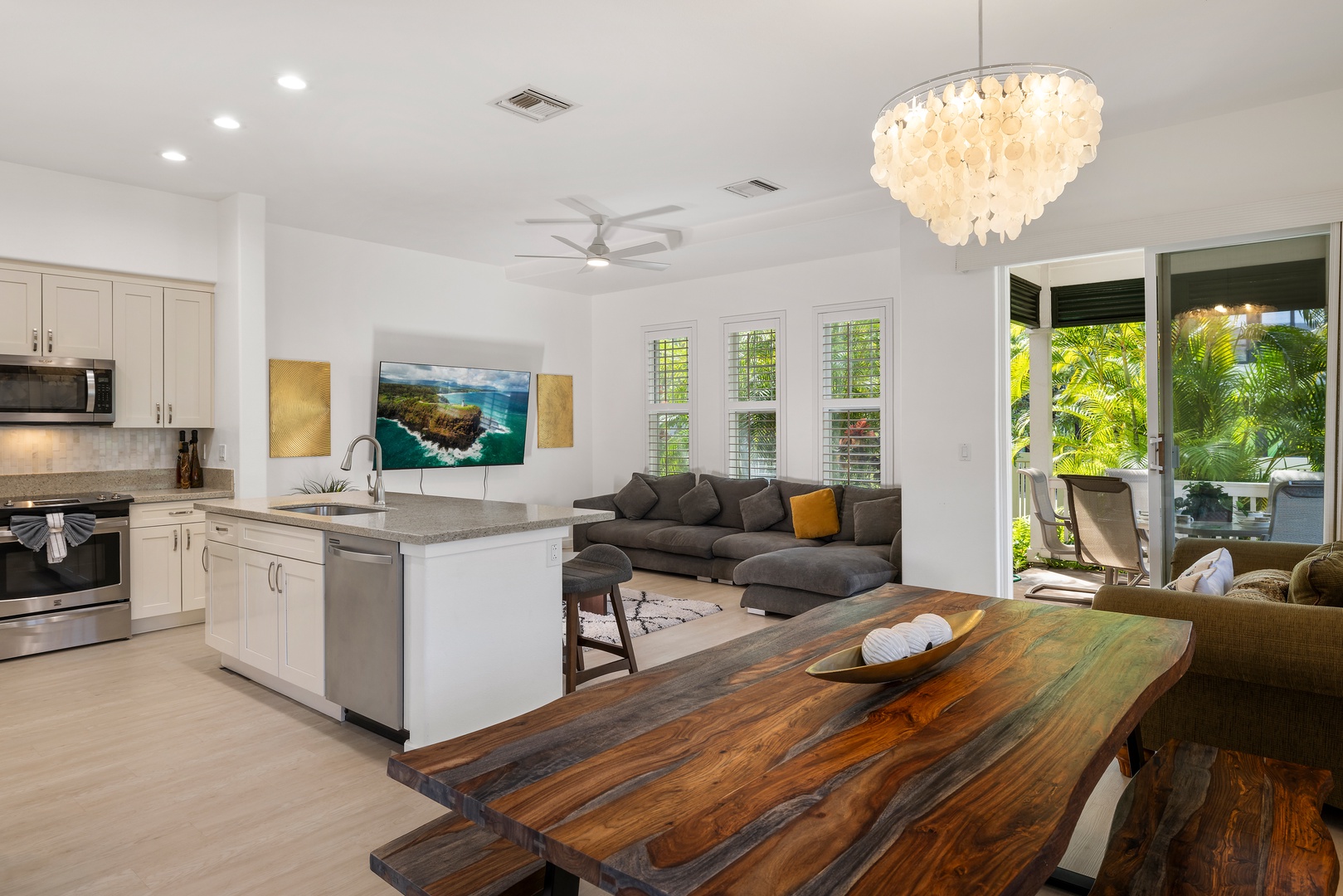 Kapolei Vacation Rentals, Coconut Plantation 1078-3 - Expansive space includes the kitchen, living and dining areas.