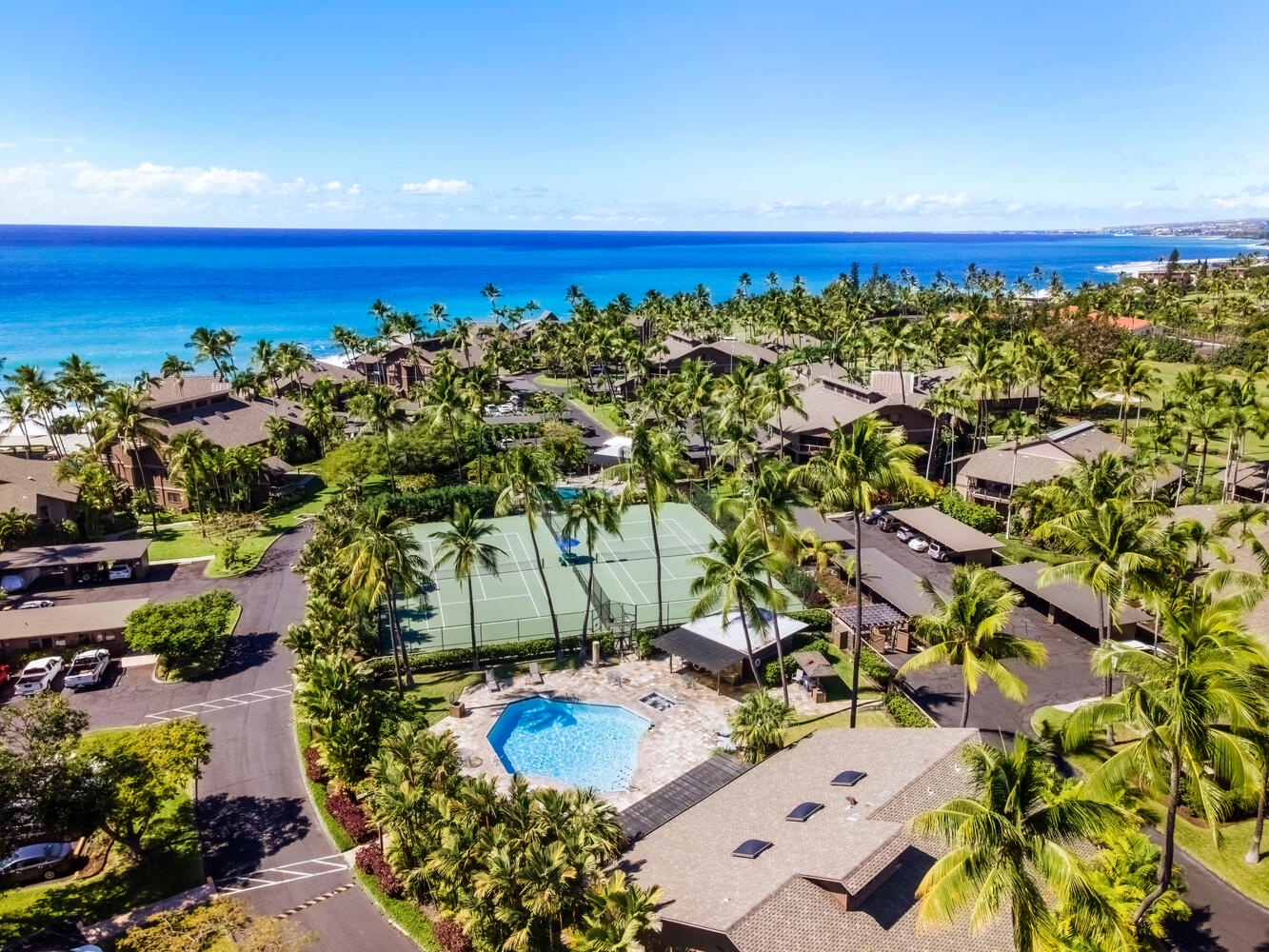 Kailua Kona Vacation Rentals, Kanaloa at Kona 3304 - Aerial view of Kanaloa community nestled along the Kona coast.