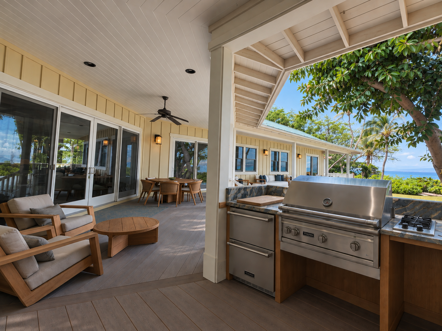 Kamuela Vacation Rentals, 4BD Estate Home at Puako Bay (74) - Fire up the lanai grill with the lounge a step away and green all around the deck.