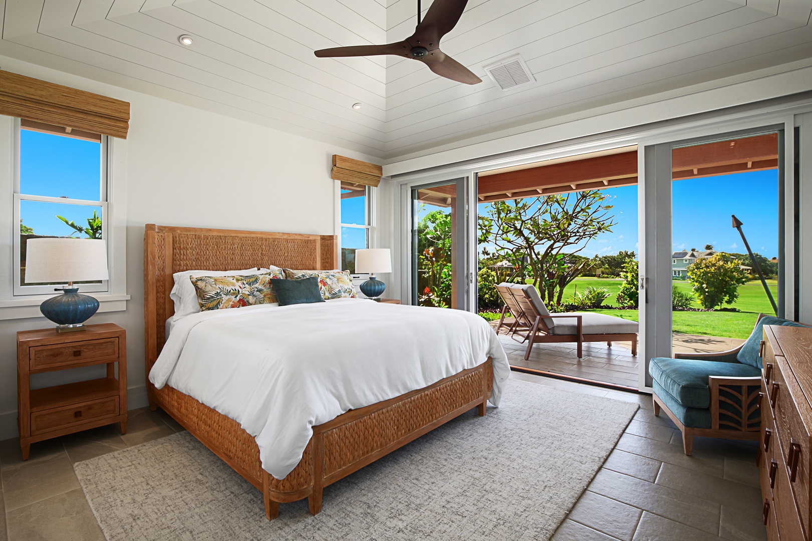 Koloa Vacation Rentals, OFB Hale Mala Ulu - Primary bedroom with king bed Ensuite Bathroom, Golf Course View, Ocean View, what else do you need?