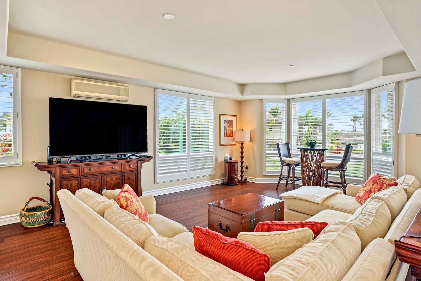 Princeville Vacation Rentals, Hale Hau'oli Moku - Movie night on a wraparound sectional deep enough for everyone to claim a comfortable seat.