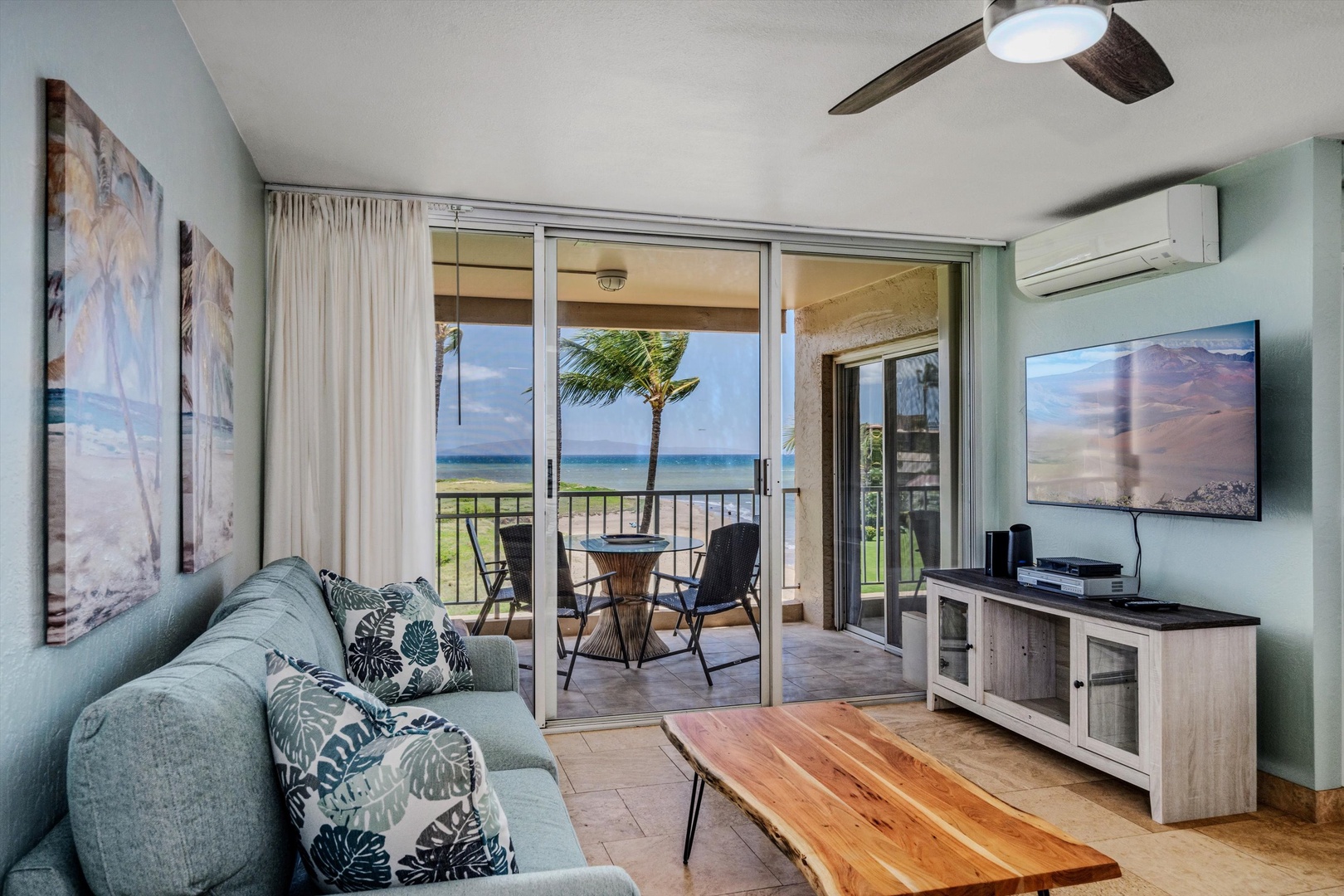 Kihei Vacation Rentals, Menehune Shores 420 - Watch the palms bend over the beach without leaving the couch.