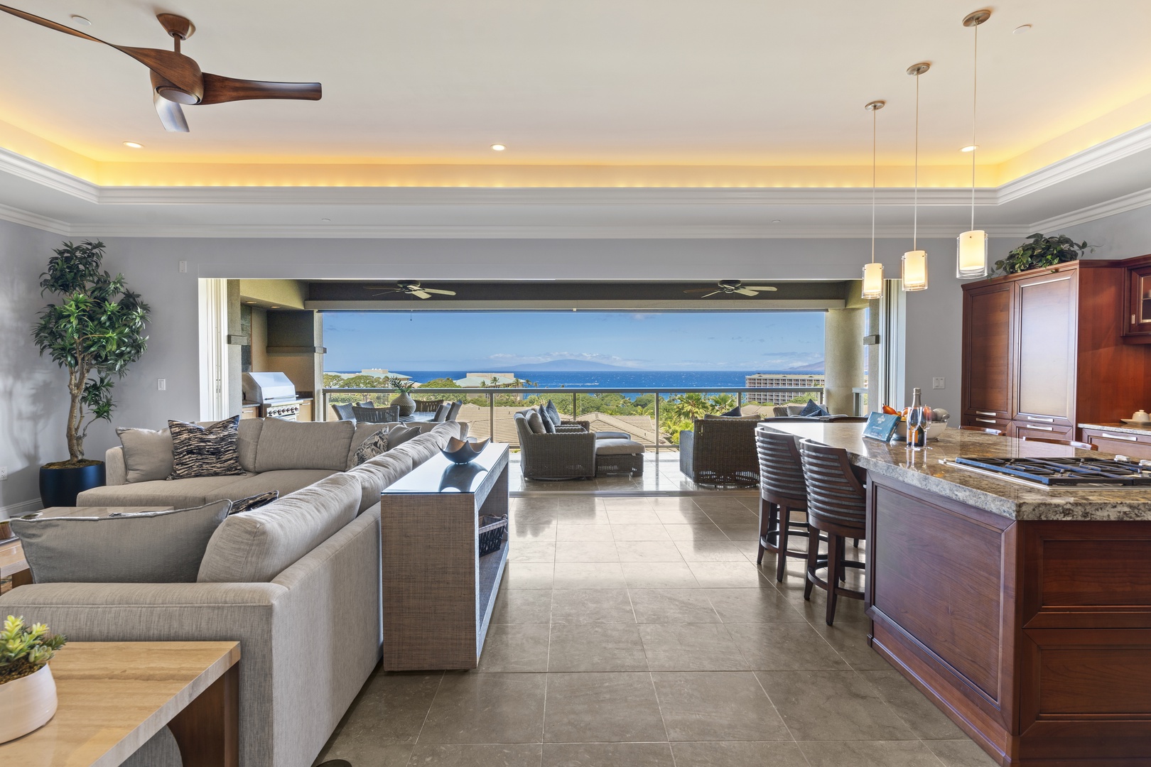 Wailea Vacation Rentals, Wailea Luxury Residence Hoolei 23-3 - The open-concept layout seamlessly blends the indoor and outdoor living spaces, providing breathtaking ocean views from every angle.