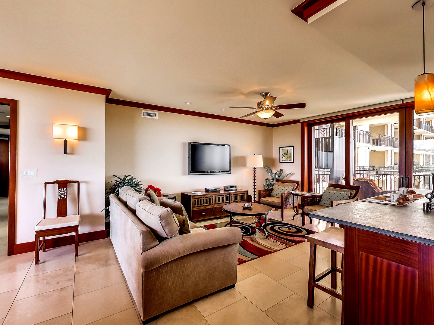 Kapolei Vacation Rentals, Ko Olina Beach Villas O1011 - Enjoy movie night on the TV while you sink in to the plush furnishings.