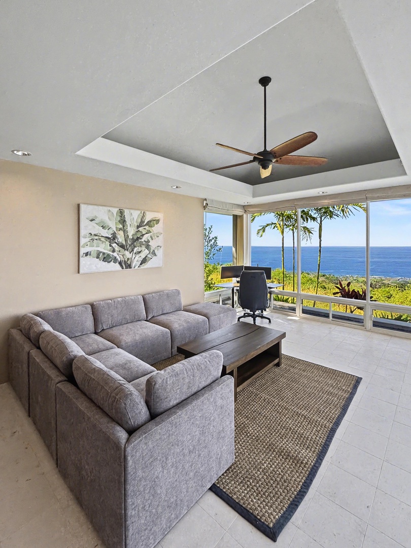 Kailua Kona Vacation Rentals, Hale Nai'a - Open living space with wide ocean views and seamless indoor-outdoor flow.