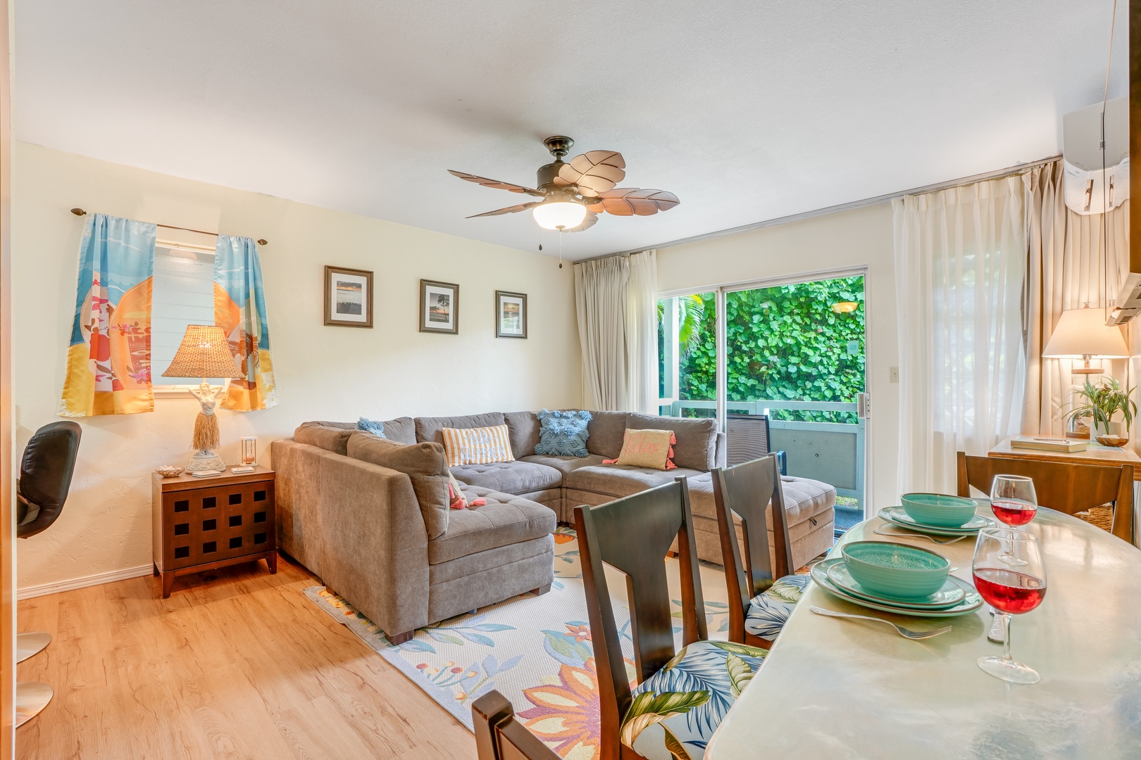 Kapaa Vacation Rentals, Nani Hale - Start your day with coffee and a tropical breeze from the shaded lanai overlooking garden courtyards and palms.